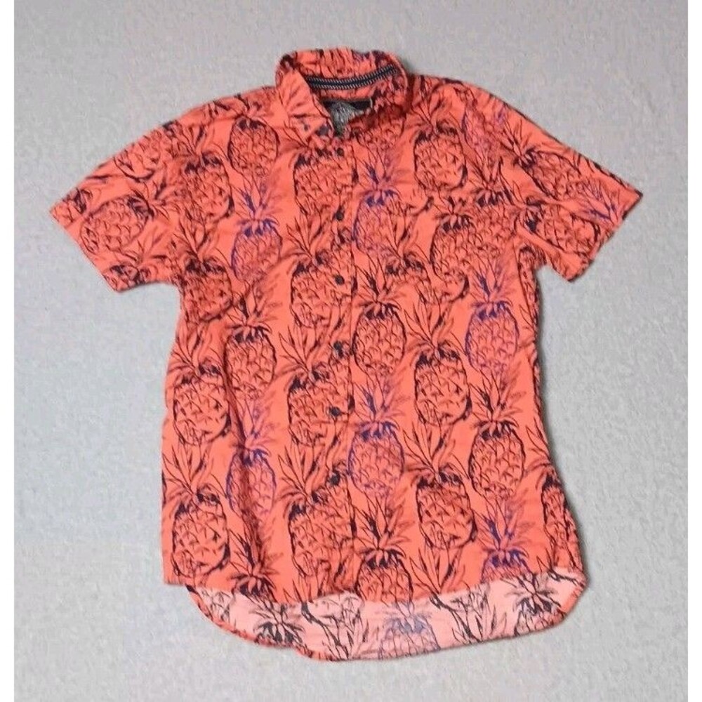 Five Points Slim Fit Flex Hawaiian Short Slleve Button Up Men S Orange Pineapple